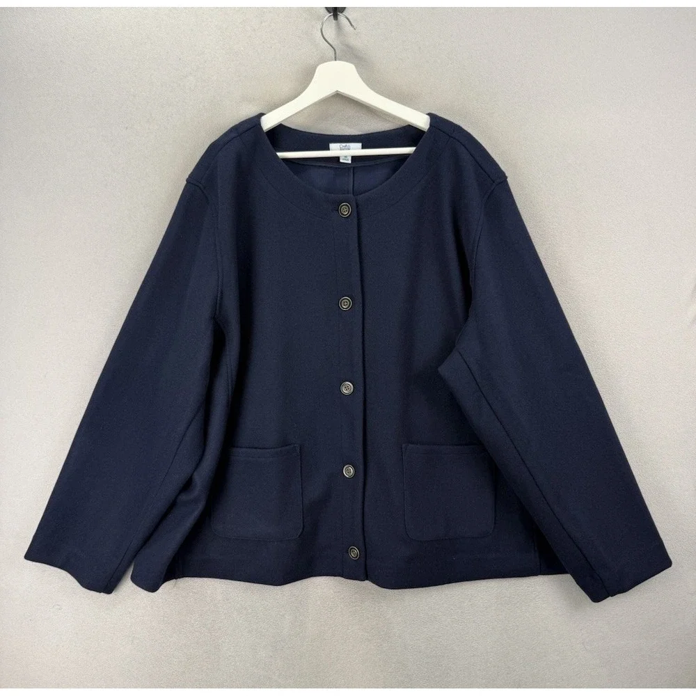 Croft & Barrow 4X Navy Collarless Knit Jacket Button Front Plus Size EUC